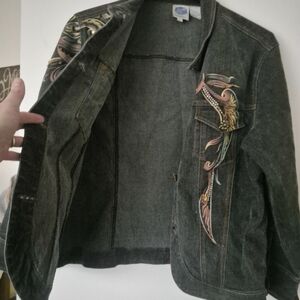 Stamped Jeweled Denim Jacket Size 1X